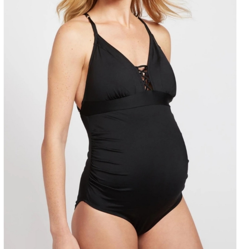 NWT A pea in the pod swimsuit blk SPF 50 maternity